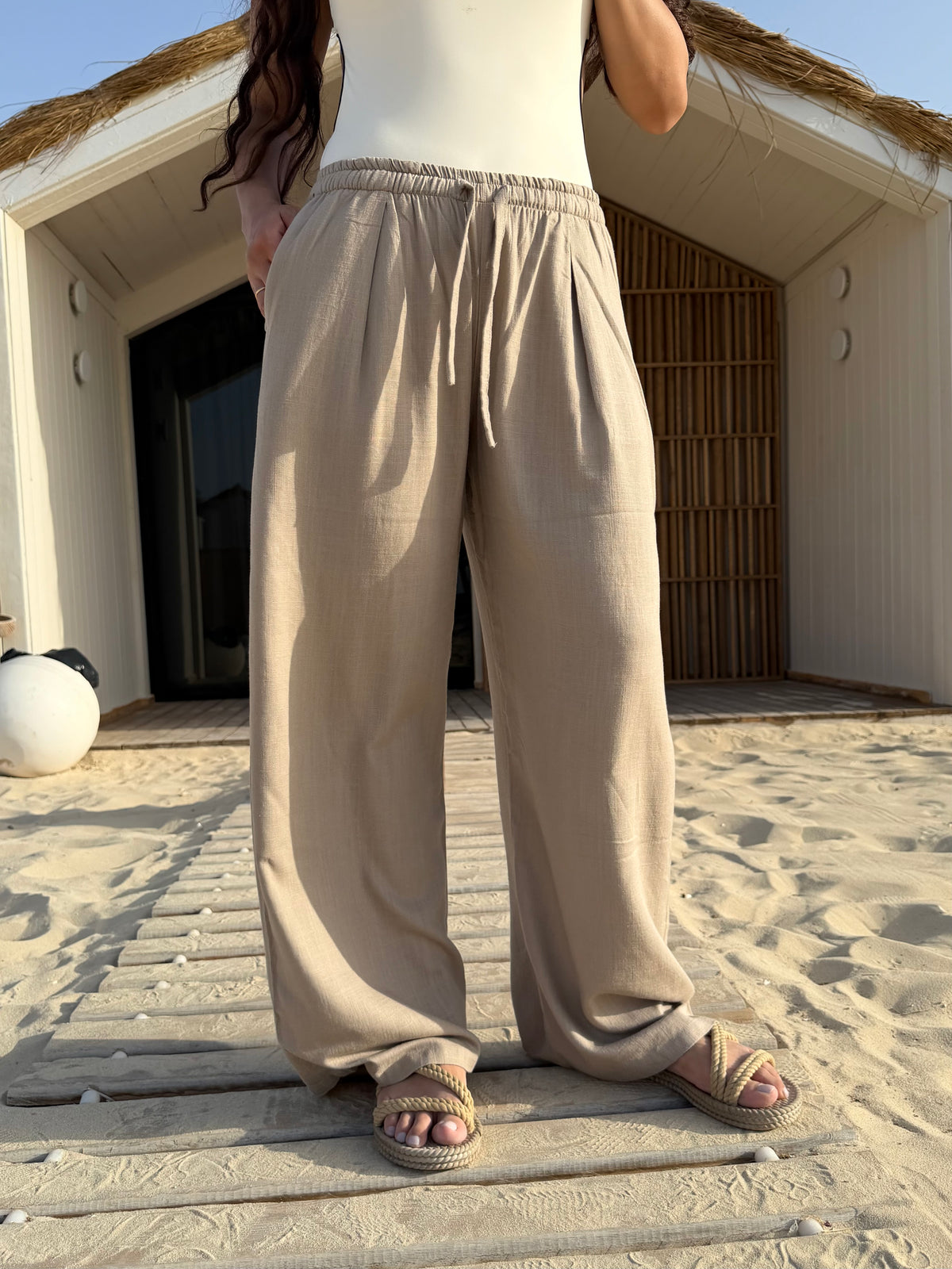 Linen wide leg - Greige