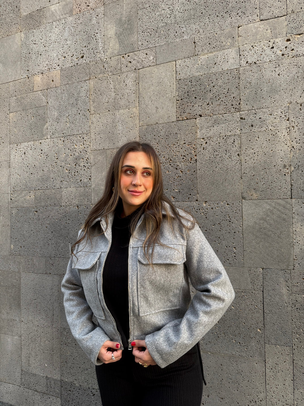 Grey wool cropped jacket