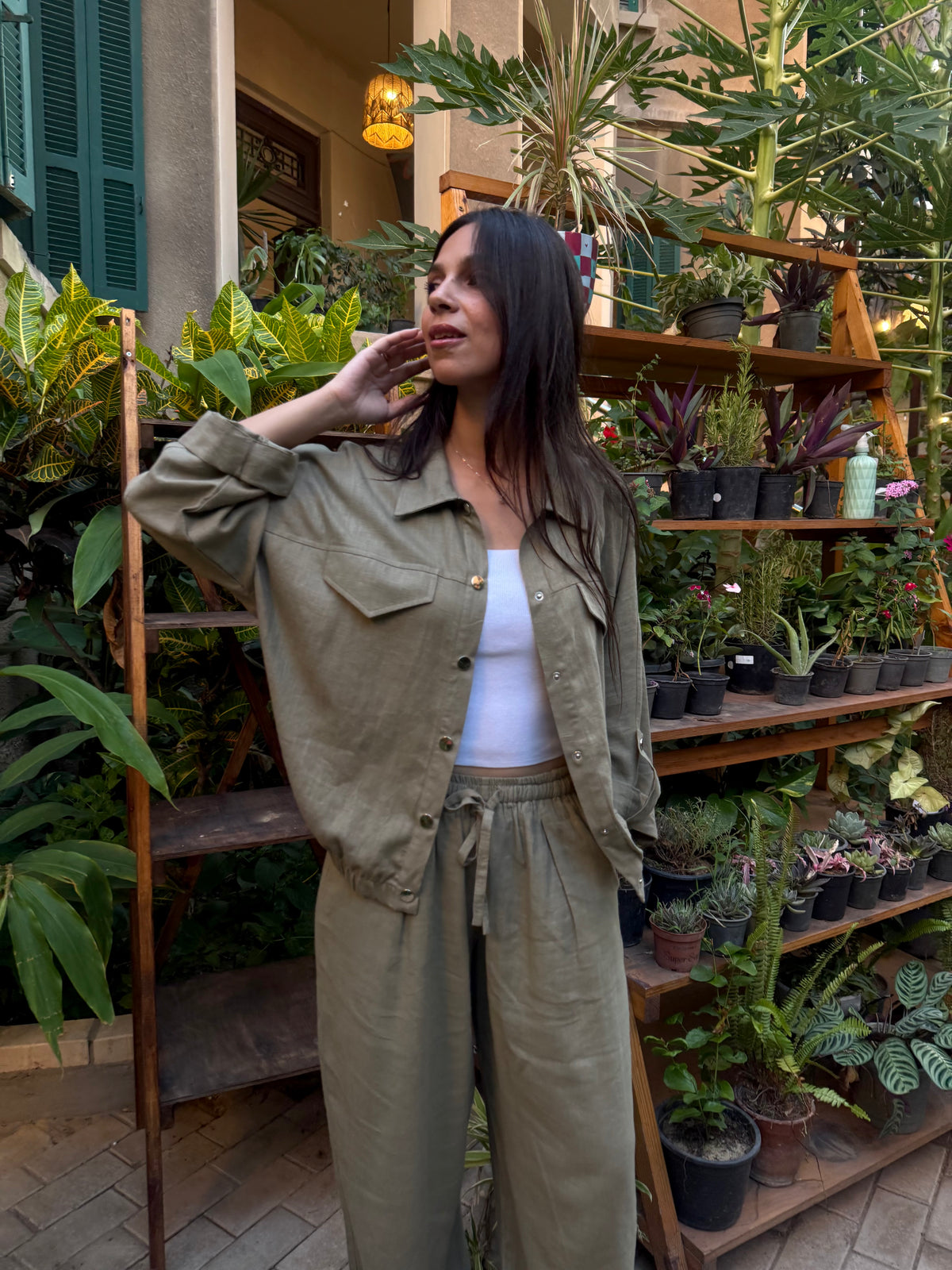 Linen Eira jacket - Olive