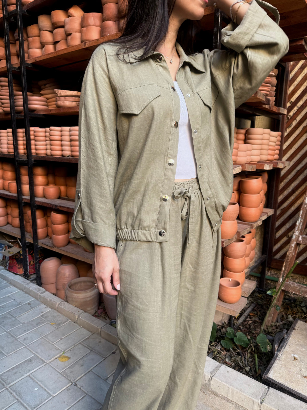 Pure linen Eira Set -Olive