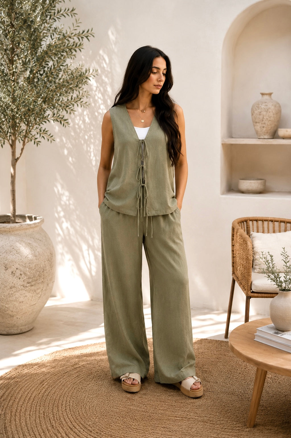 Ribbons Linen Set - Olive