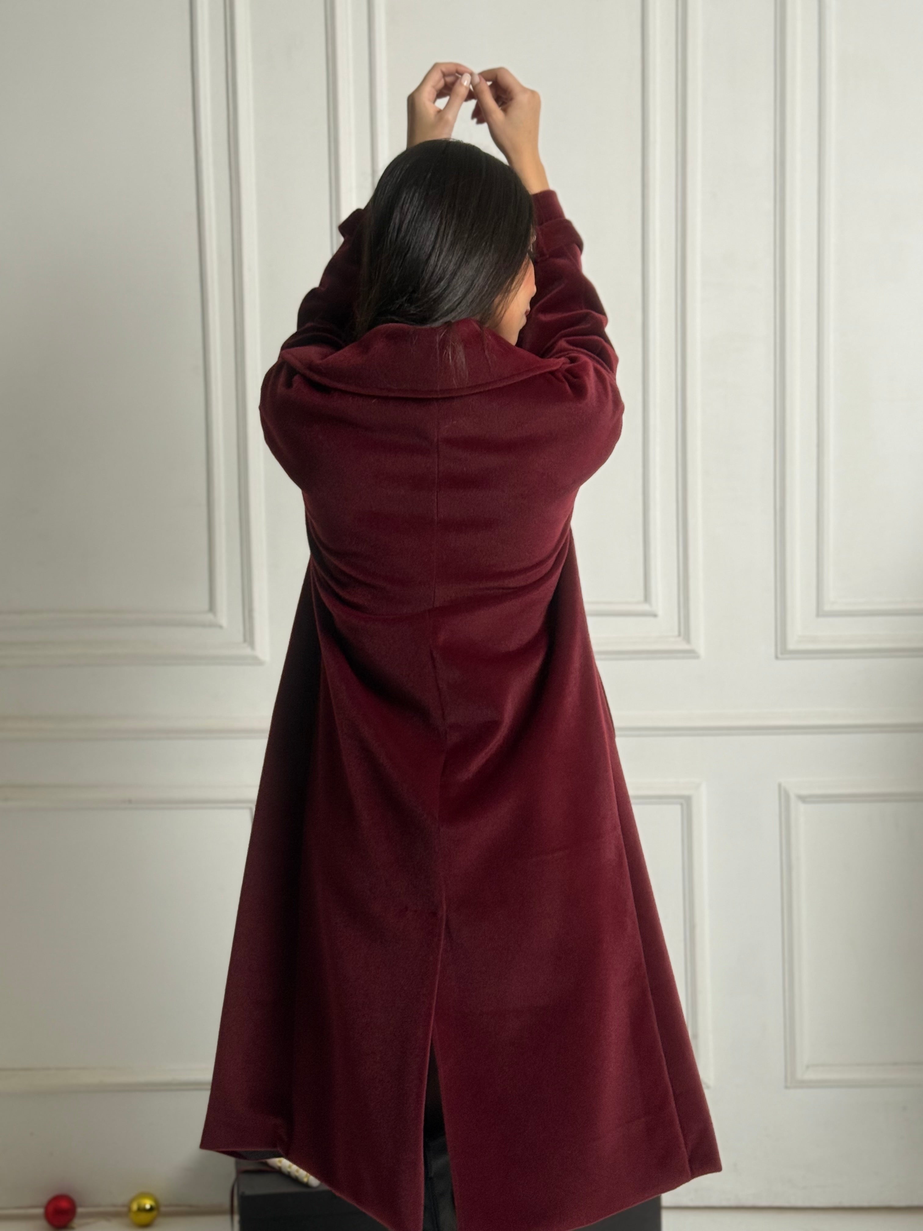 Burgundy Faux Fur Oversized Coat