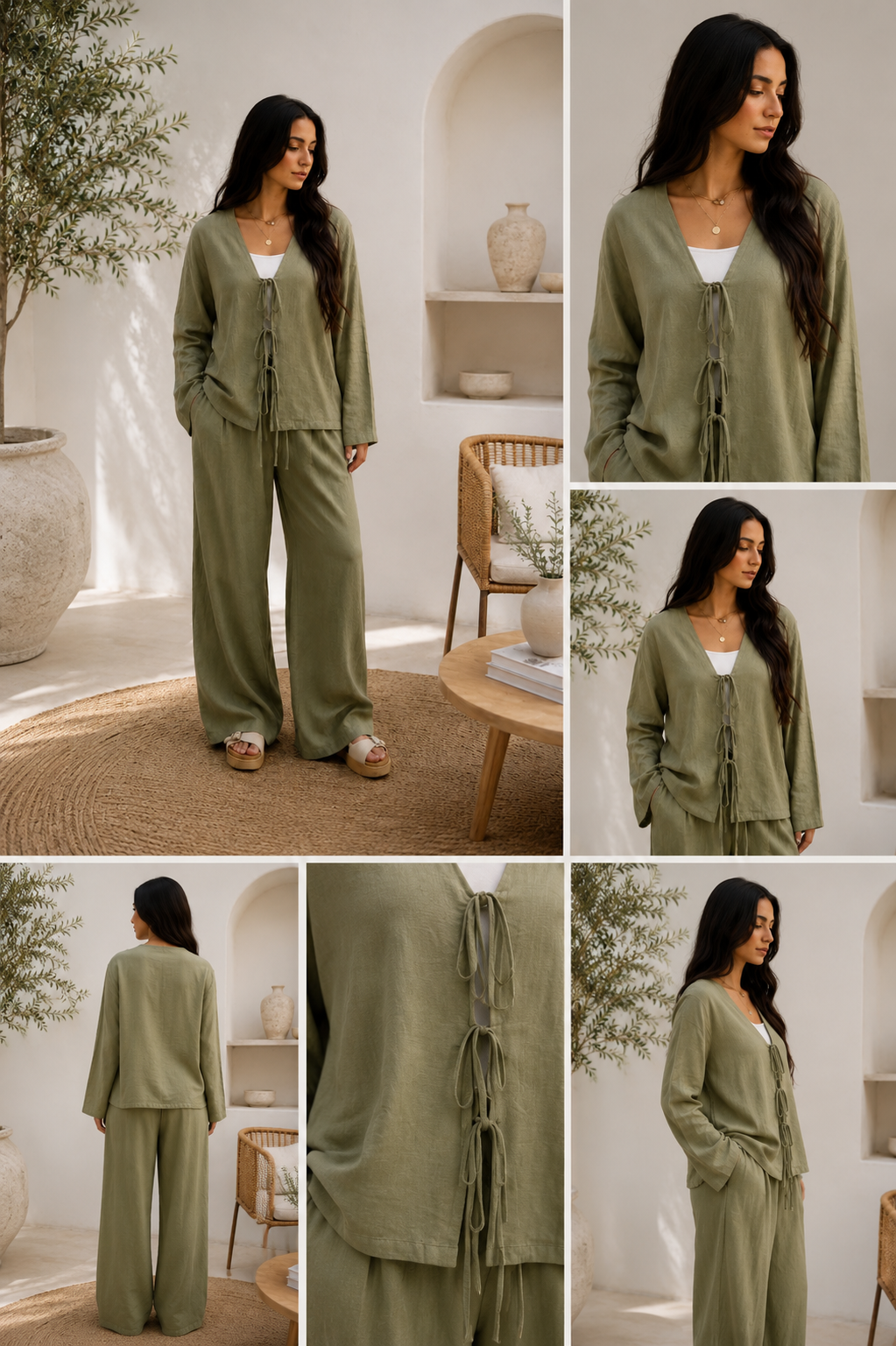 Ribbons Linen Set - Olive