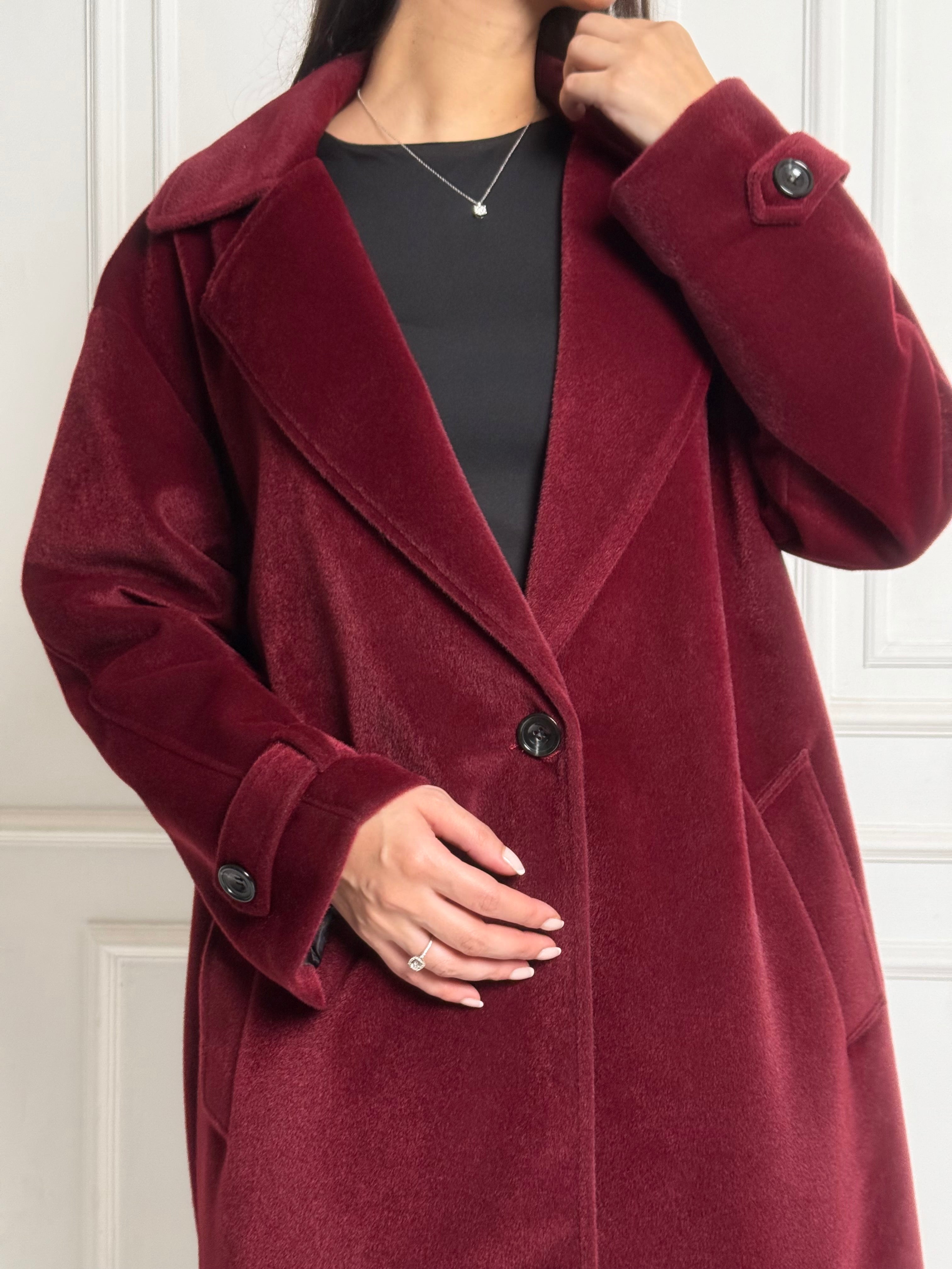 Burgundy Faux Fur Oversized Coat