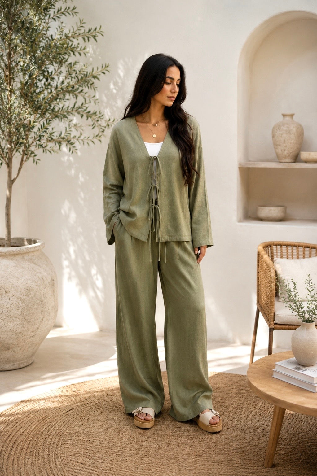 Ribbons Linen Set - Olive