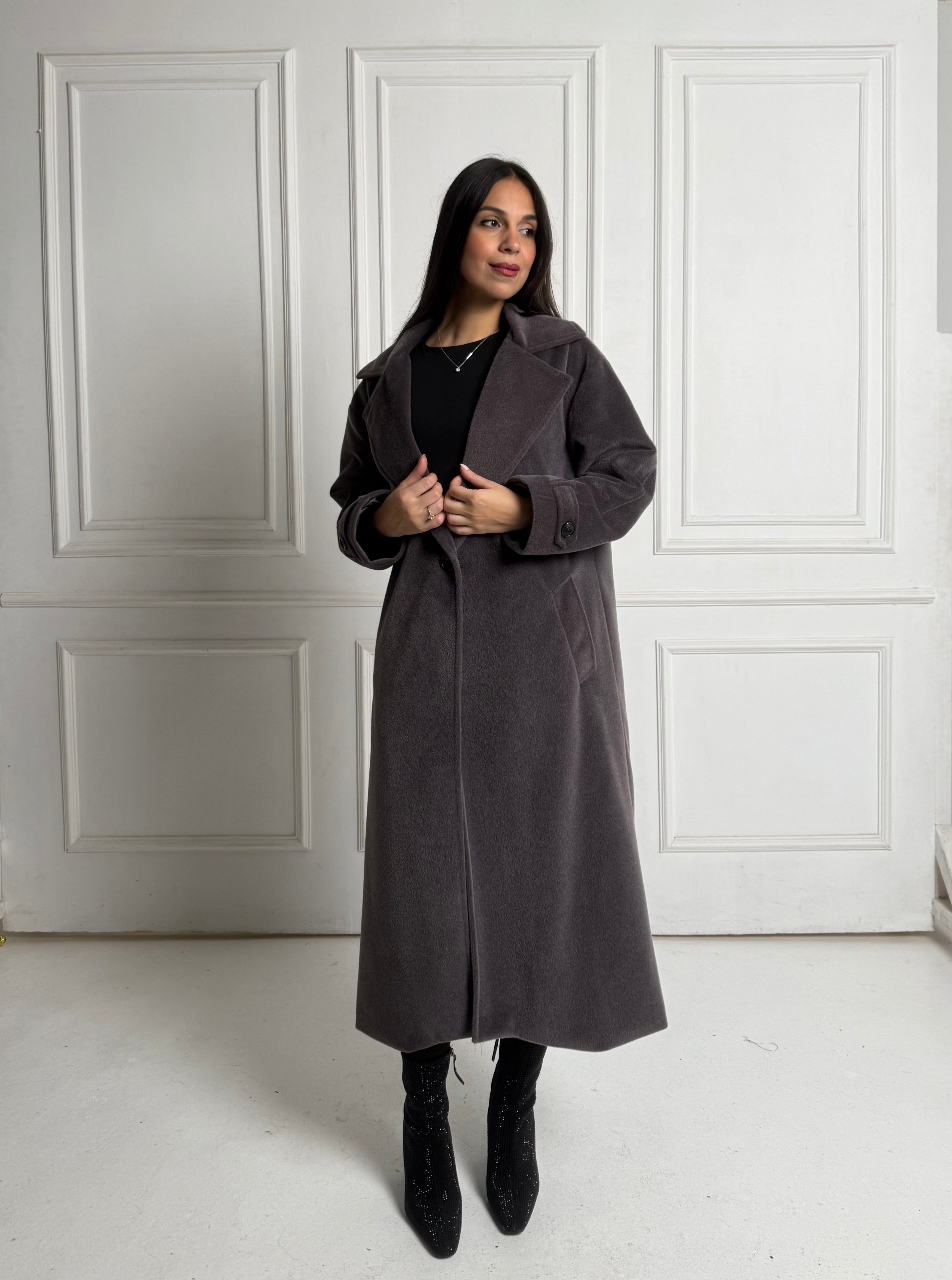 Grey Faux Fur oversized coat