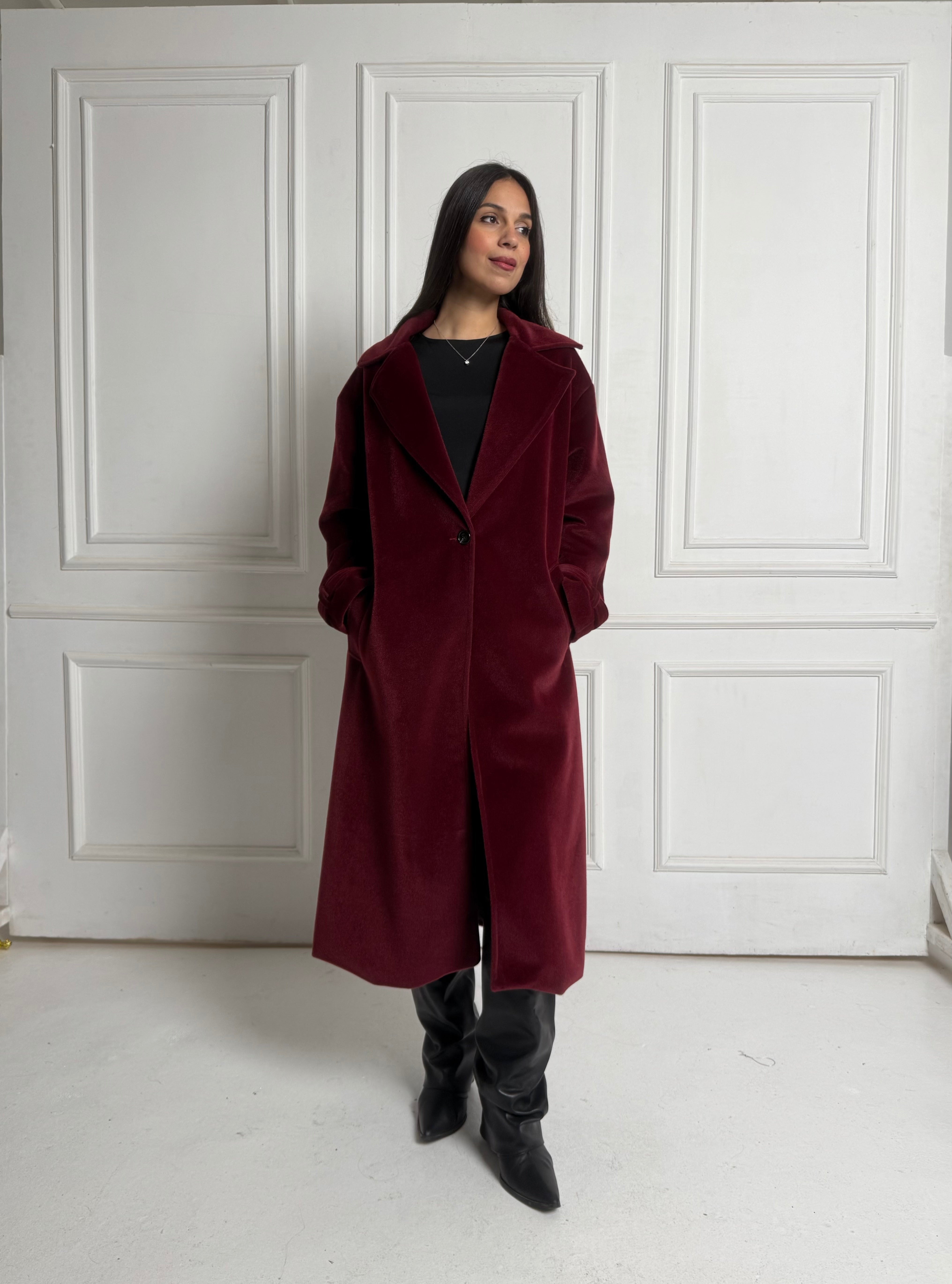 Burgundy Faux Fur Oversized Coat