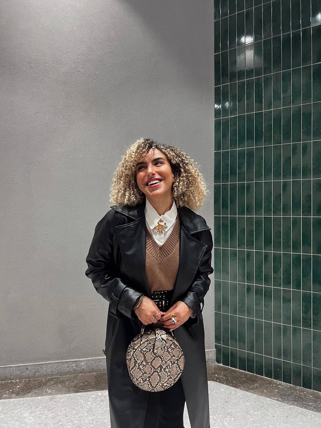 Leather trench coat