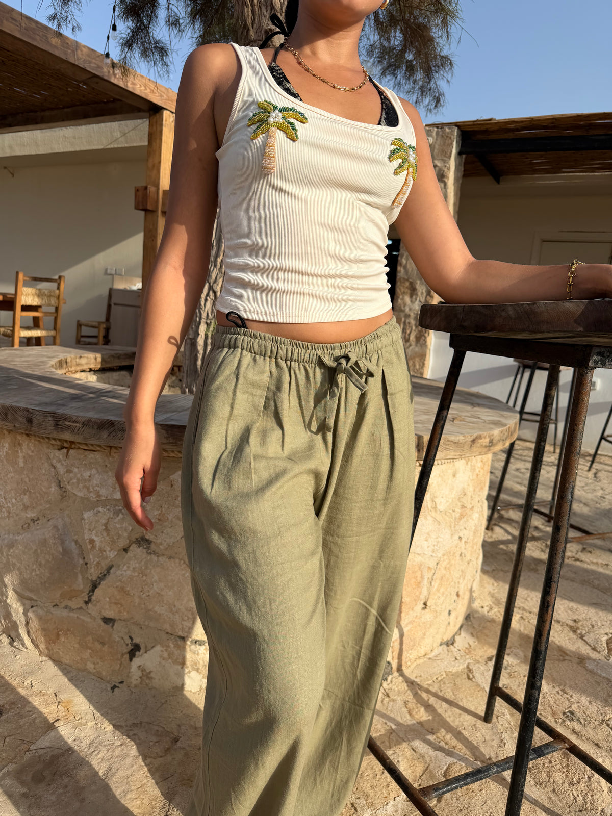Linen wide leg - olive