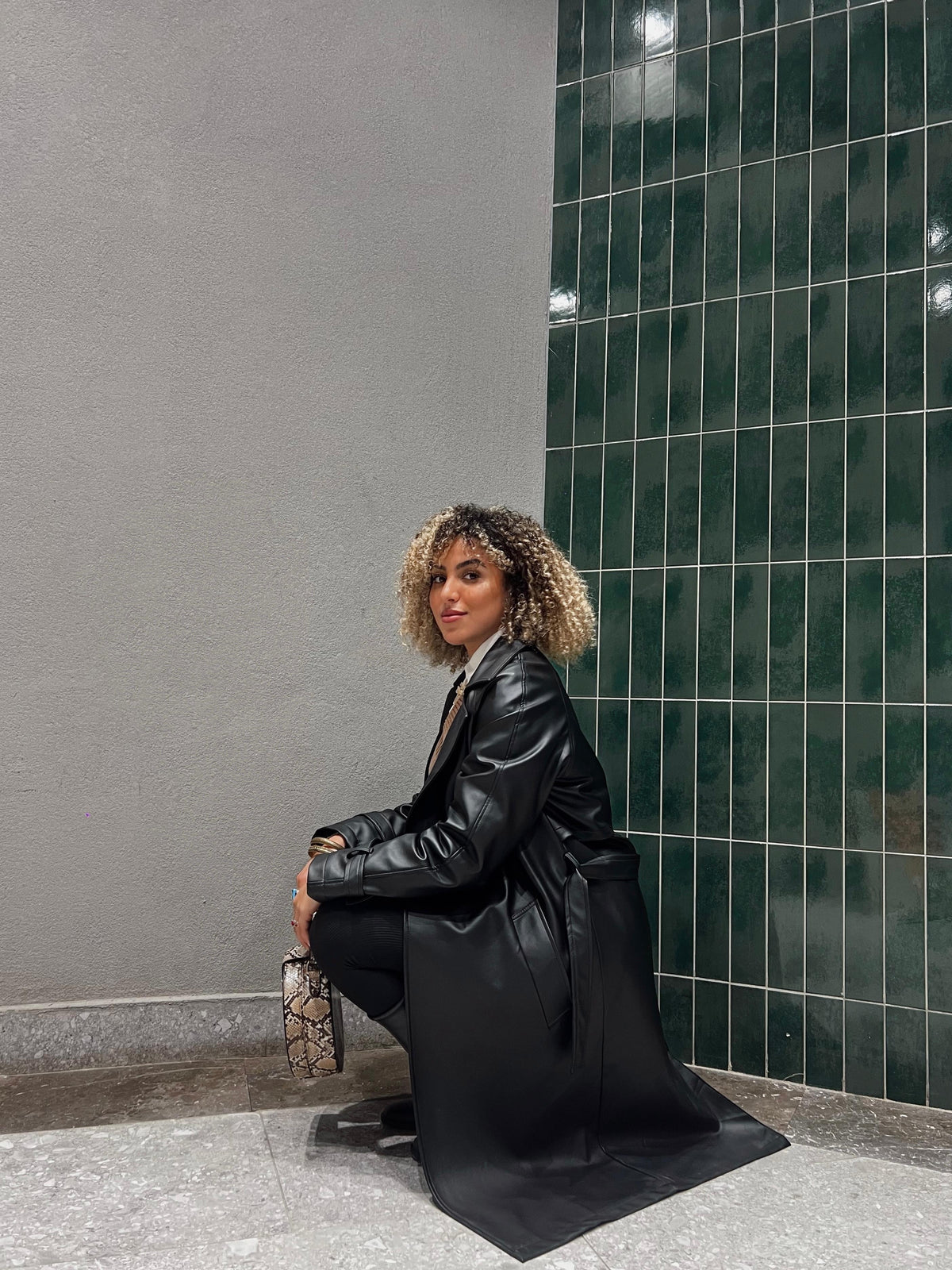 Leather trench coat