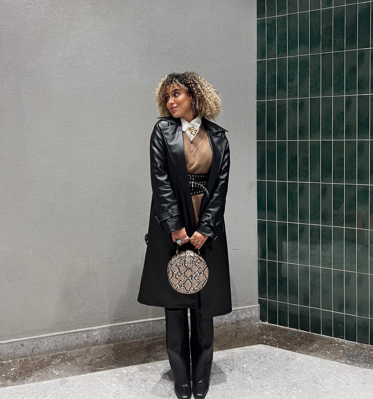Leather trench coat