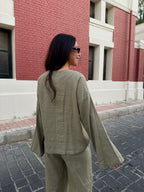 Linen Ribbons top - Olive