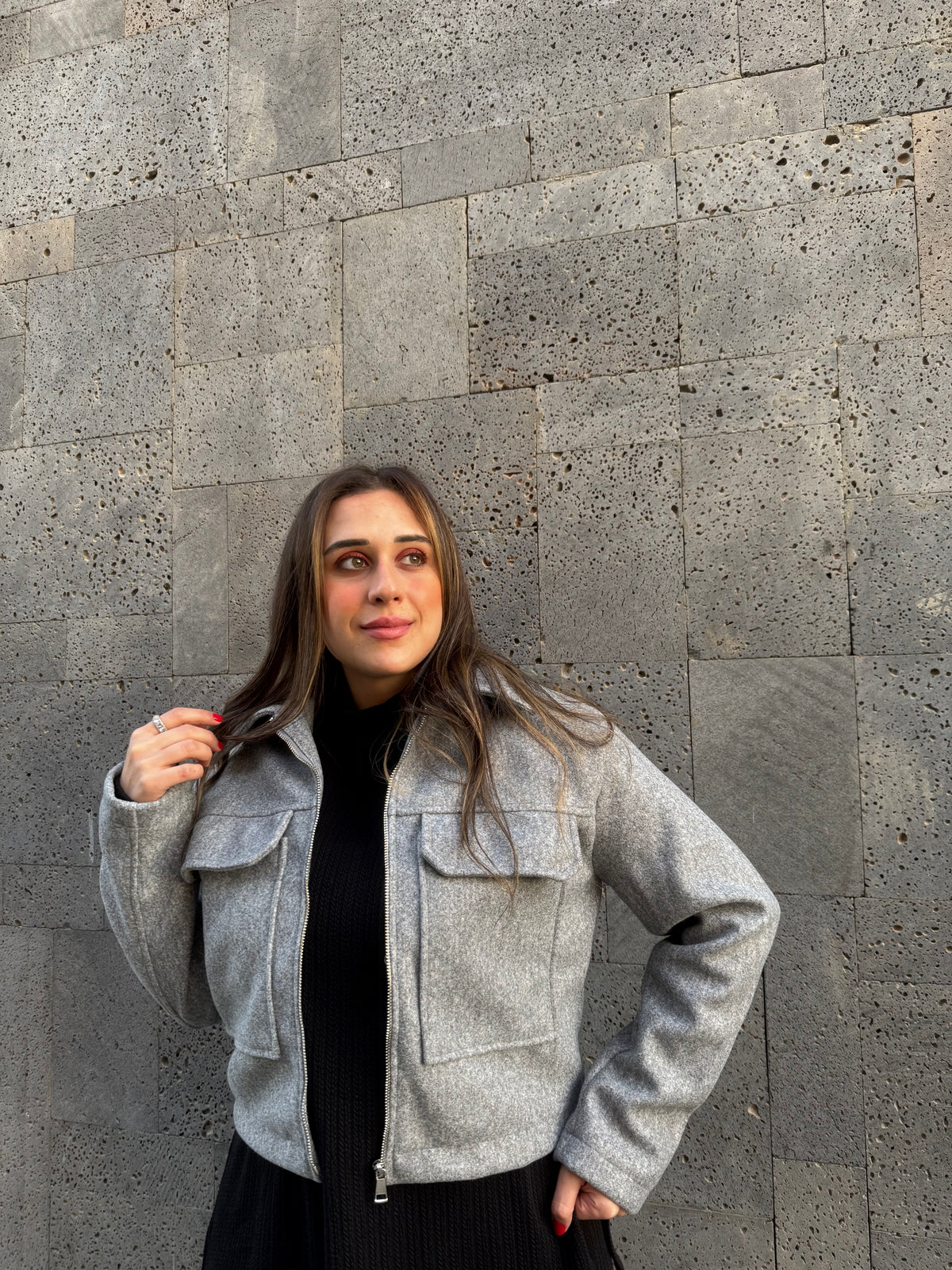 Grey wool cropped jacket
