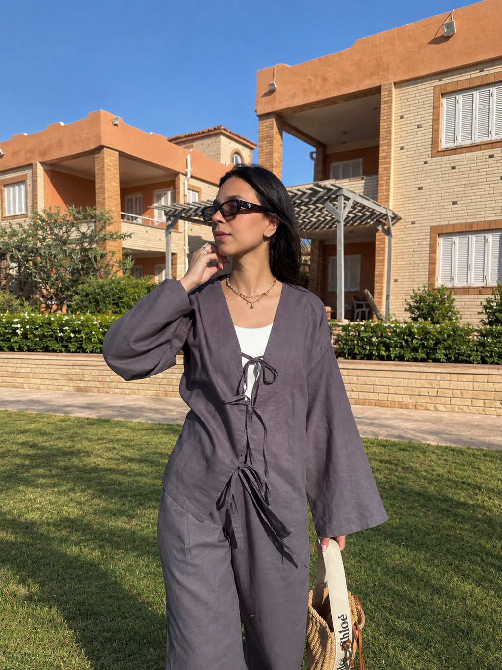 Ribbons Linen Set - Dark grey
