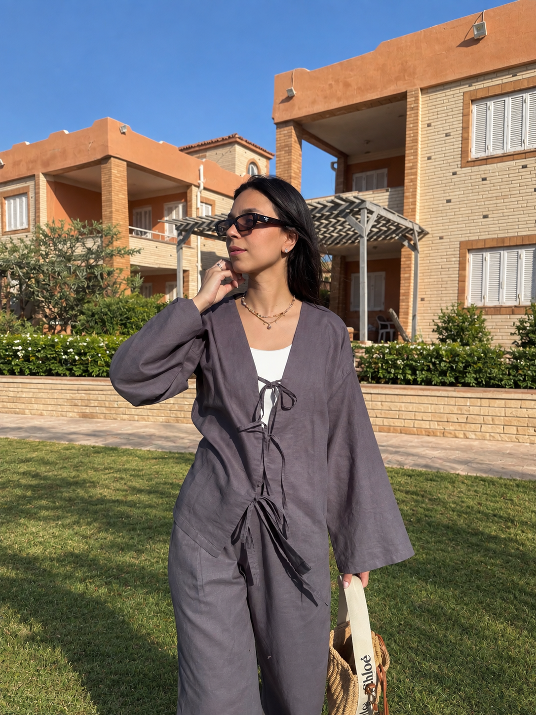 Ribbons Linen Set - Dark grey