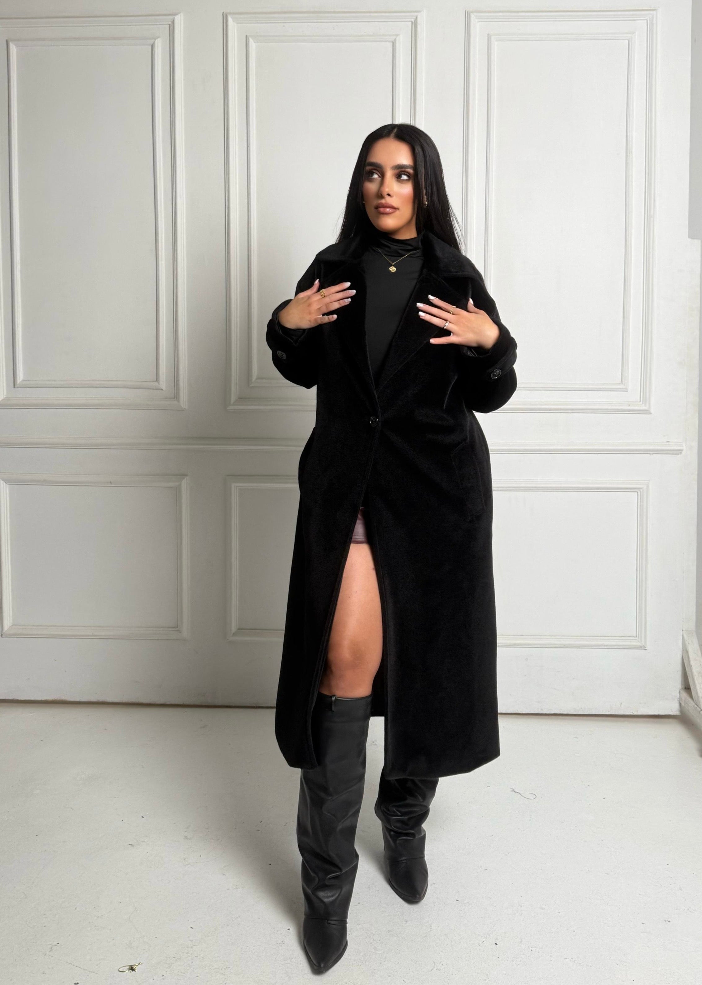 Black Faux Fur oversized coat