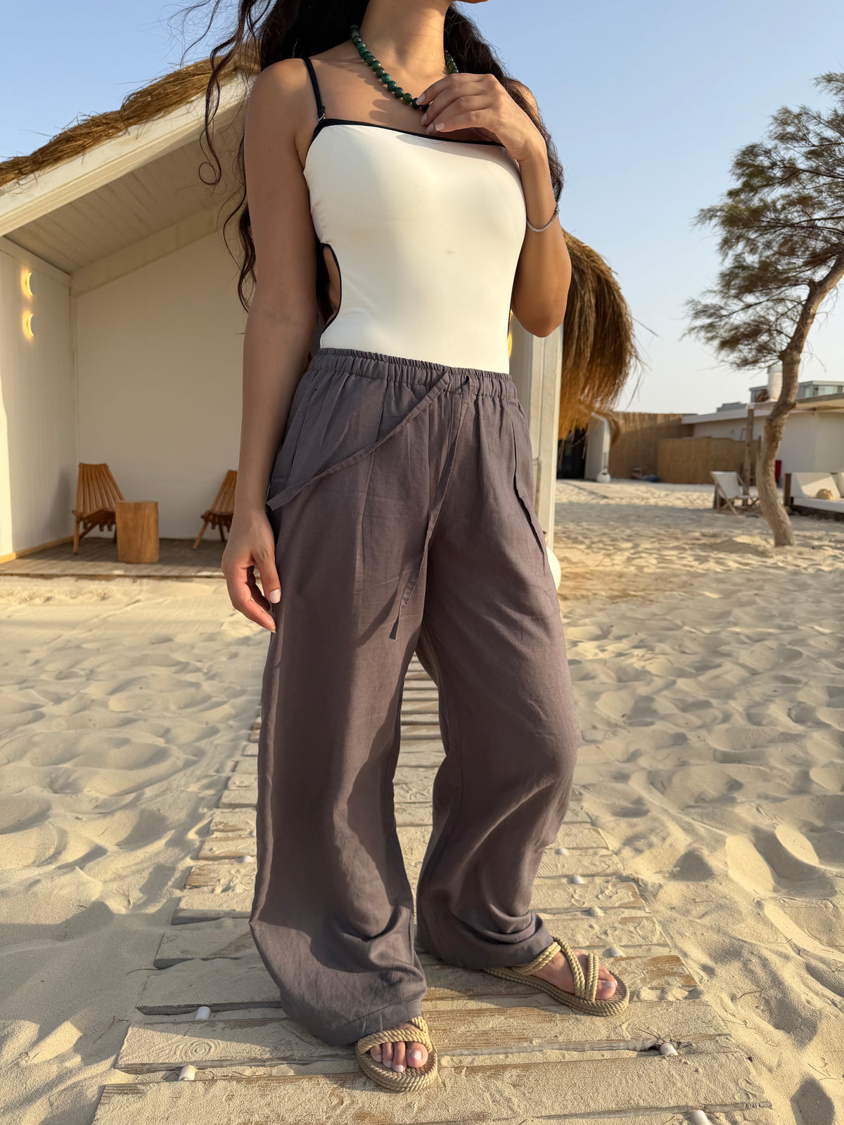 Linen wide leg - Grey