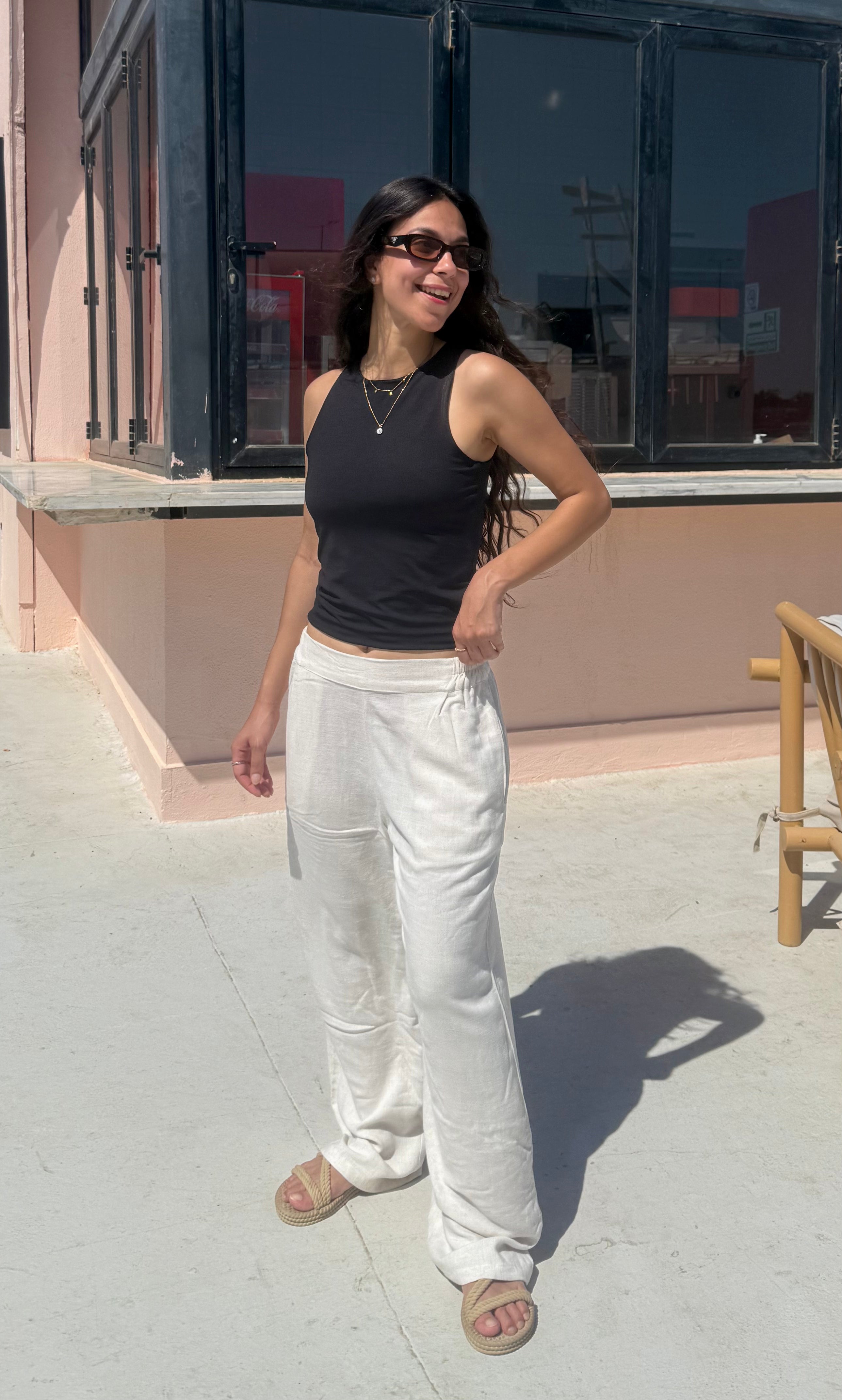 Beige Pure Linen Pants