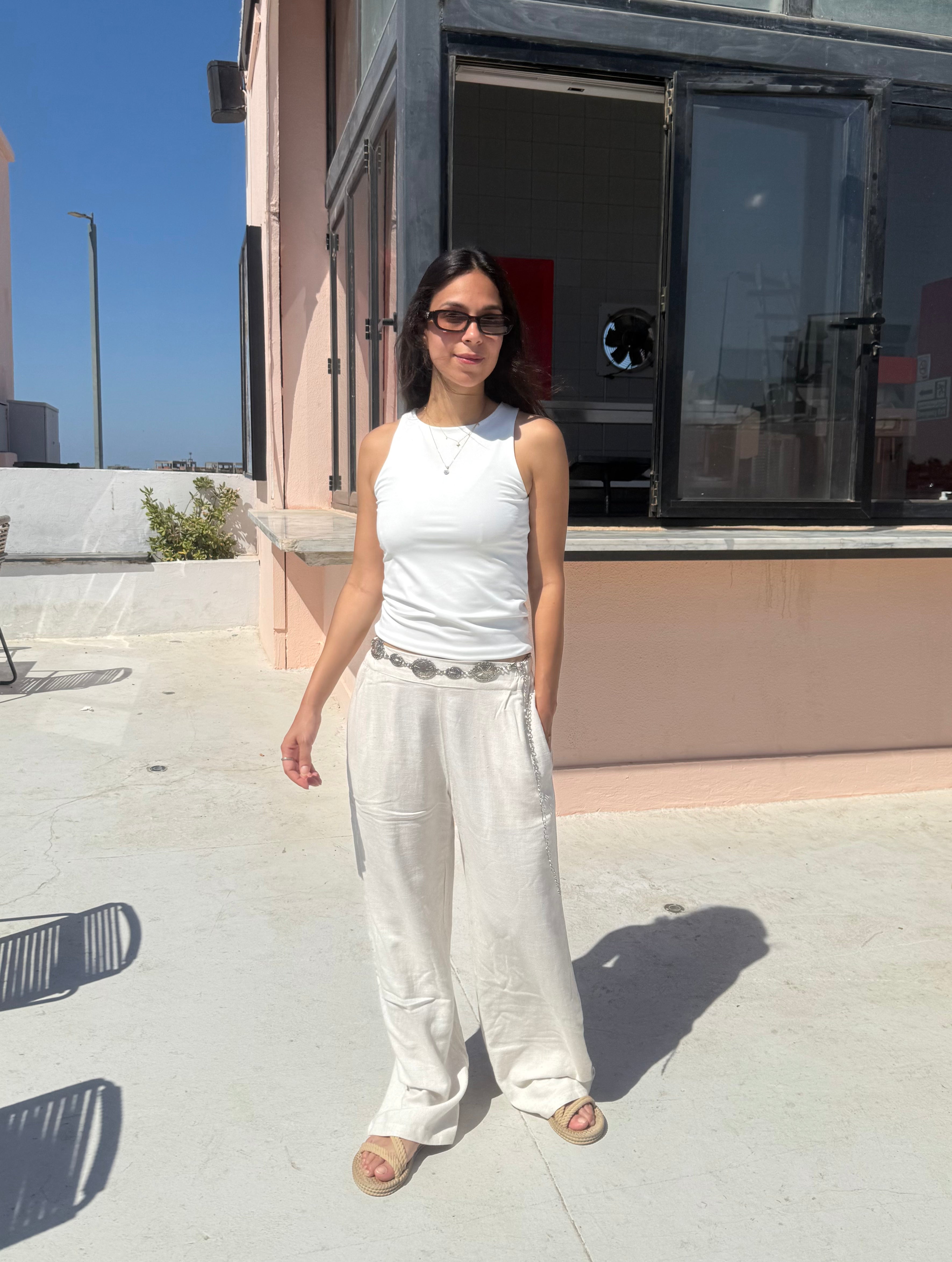 Beige Pure Linen Pants